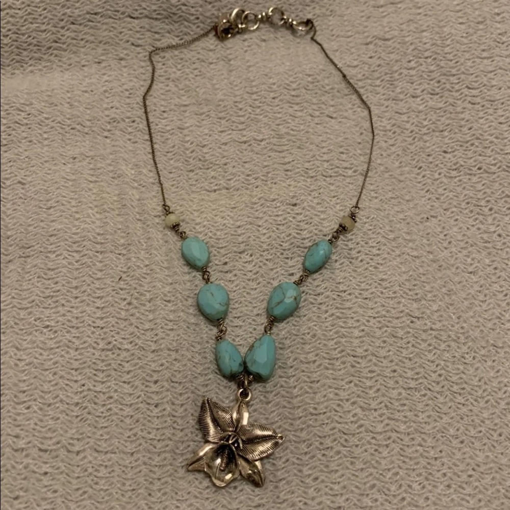 Lucky Brand Silver Lily and Turquoise Necklace